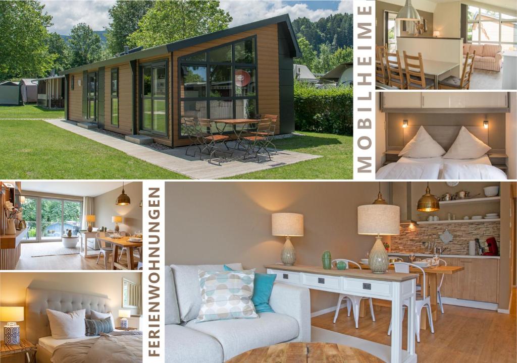 a collage of pictures of a tiny house at Ferienanlage Kirchzarten in Kirchzarten