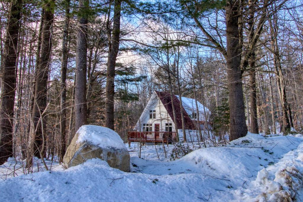 a house in the woods with snow in the foreground at Mullen Chalet in Greenwood
