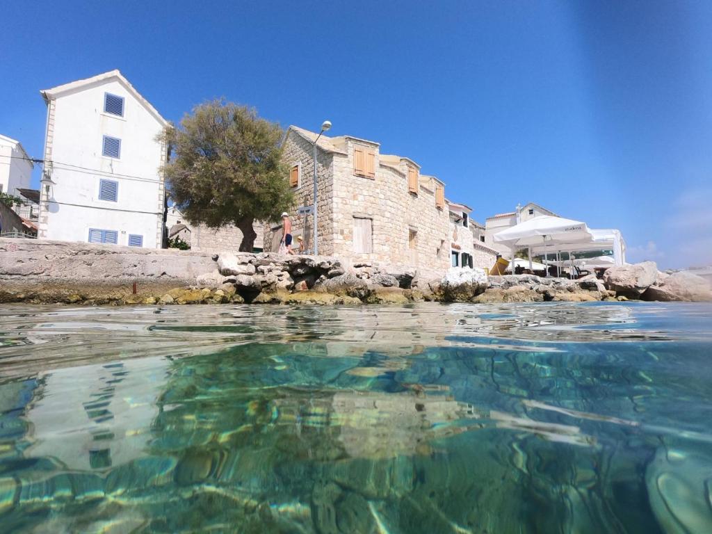 a view of the water in front of a building at Apartment Vesna in Primošten