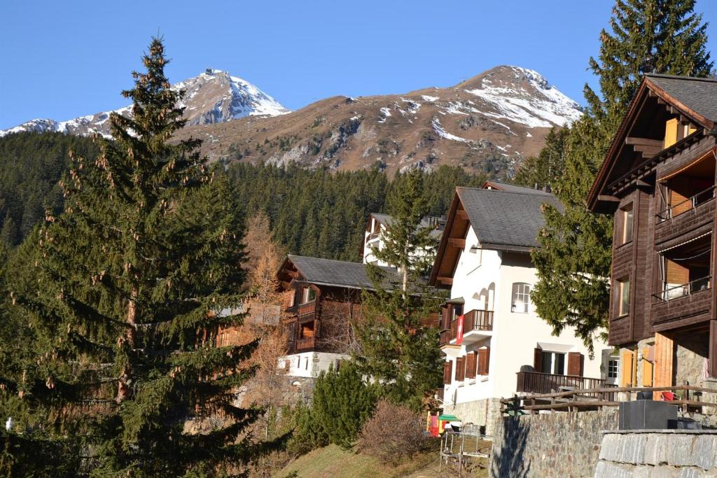 a group of houses in front of a mountain at Bisang P in Arosa