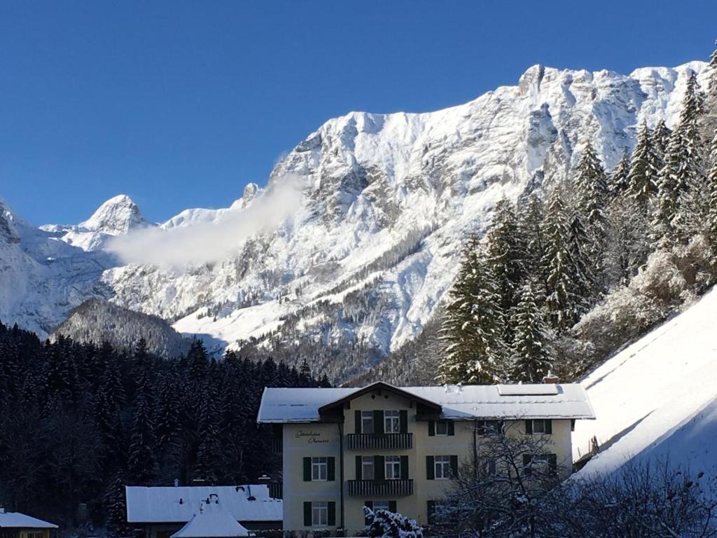 Nespecifikovaný výhled na hory nebo výhled na hory při pohledu z penzionu – hostince