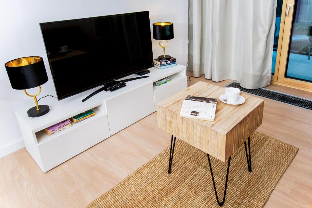 Televízia a/alebo spoločenská miestnosť v ubytovaní erApartments Mennica Residence