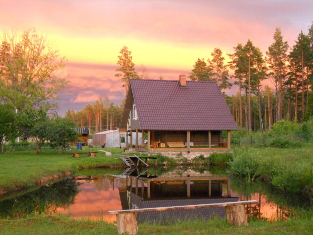 ein Haus inmitten eines Flusses in der Unterkunft Guest House Ziedkalni in Dūmele