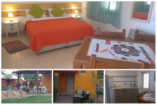 Elifaz Desert Experience Holiday في إليباز: ملصق بصور غرفة نوم وسرير