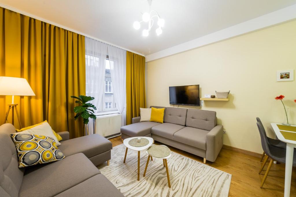 Televízia a/alebo spoločenská miestnosť v ubytovaní Apartament Wietora WAWELOFTS