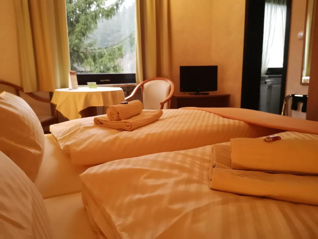 Postel nebo postele na pokoji v ubytování Hotel zur Schmiede