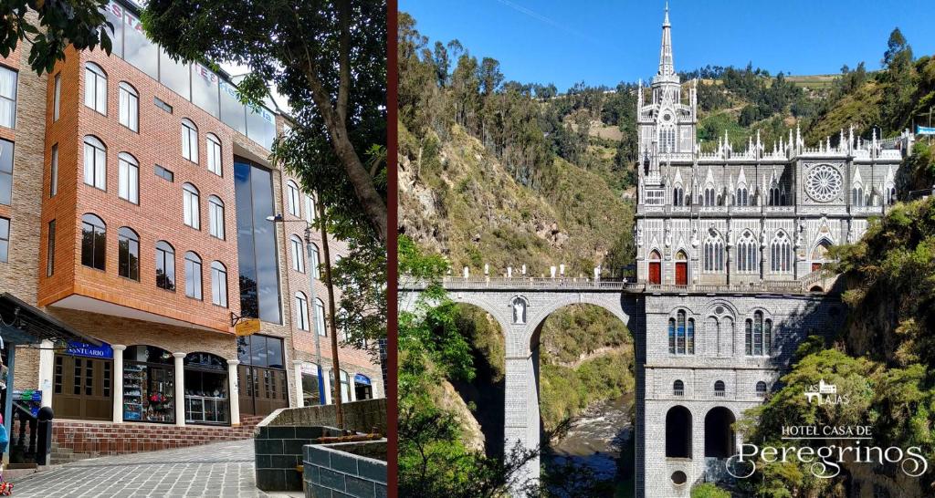 two pictures of a building and a cathedral at Hotel Casa de Peregrinos in Ipiales