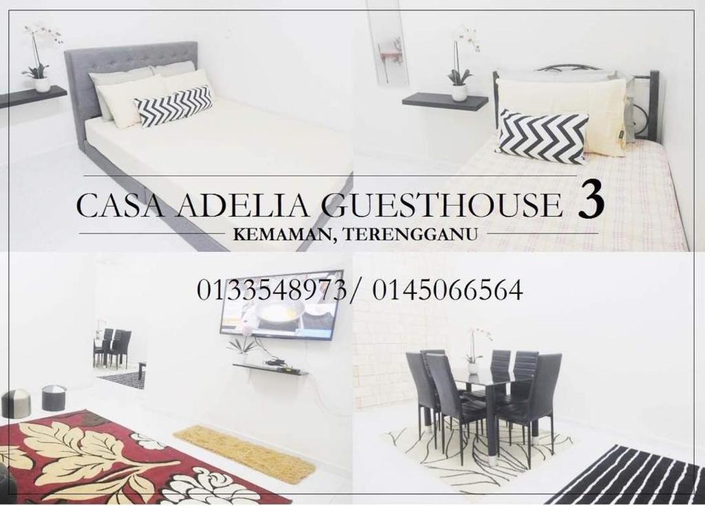 カンポン・ケママンにあるCASA ADELIA GUESTHOUSE CHUKAIのベッドルーム(ベッド1台、椅子付)の写真コラージュ