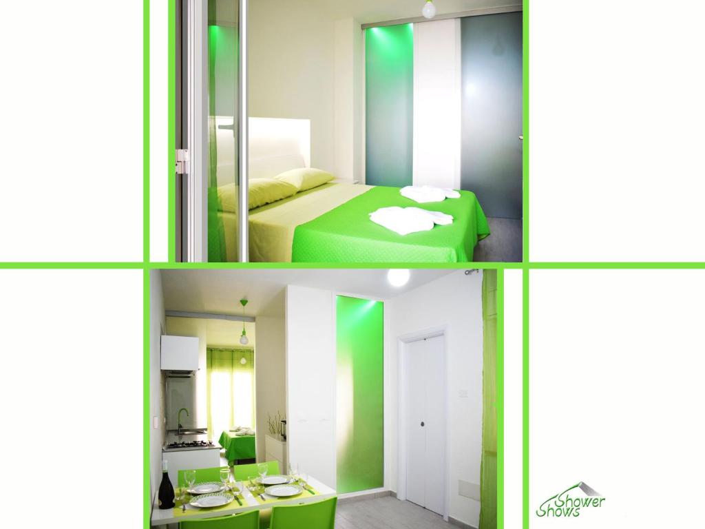 マルサラにあるShower Showsの緑のベッドのある部屋の写真のコラージュ