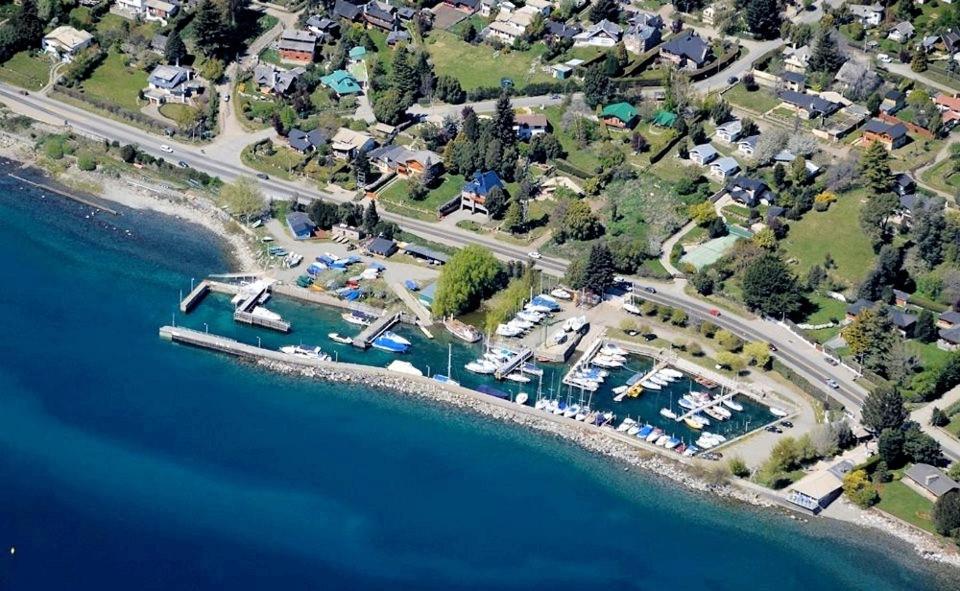 an aerial view of a marina with boats docked at El Nautico Lodge Bariloche in San Carlos de Bariloche