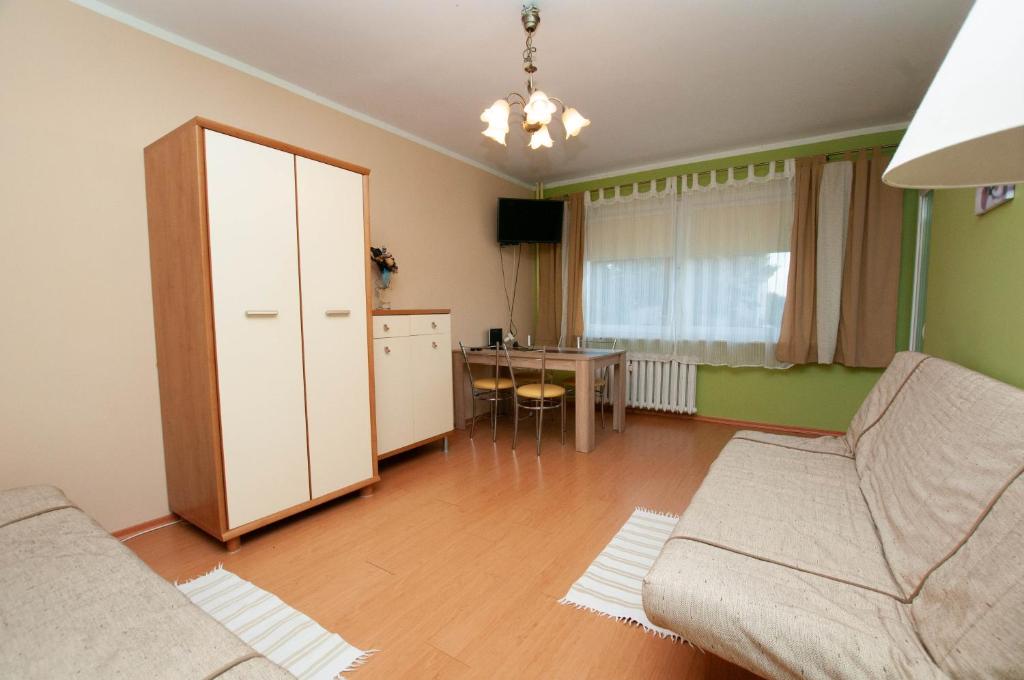 salon z kanapą i stołem w obiekcie Apartament Gosia w Rogowie
