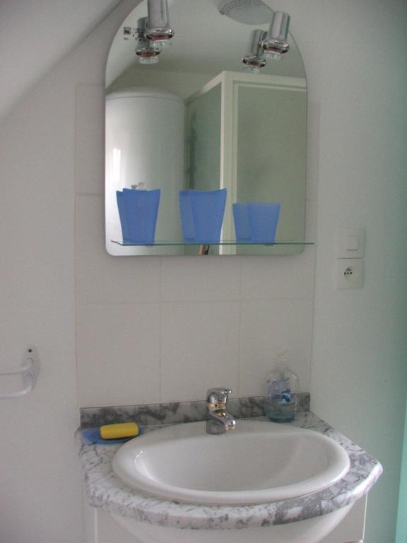 a bathroom with a sink and a mirror at APPARTEMENT WISSANT in Wissant