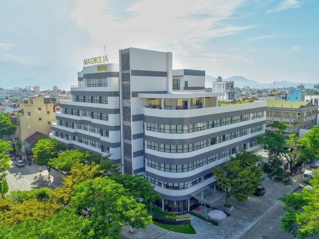 an overhead view of a hospital building in a city at Magnolia Hotel in Da Nang
