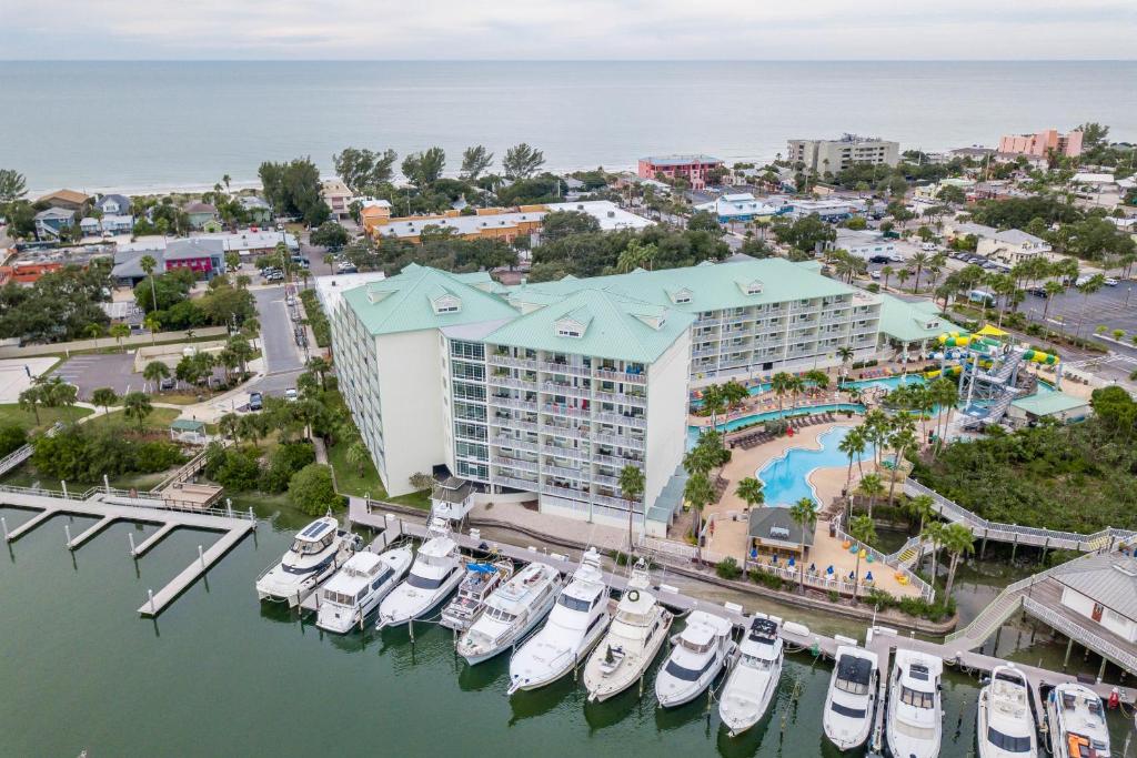 an aerial view of the marina at the resort at Harbourside at Marker Condos in Clearwater Beach