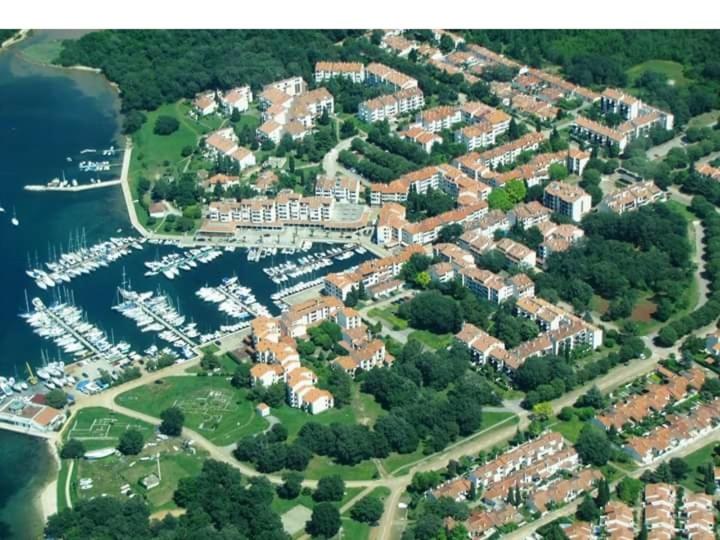 an aerial view of a marina with boats at Apartman Daly in Poreč