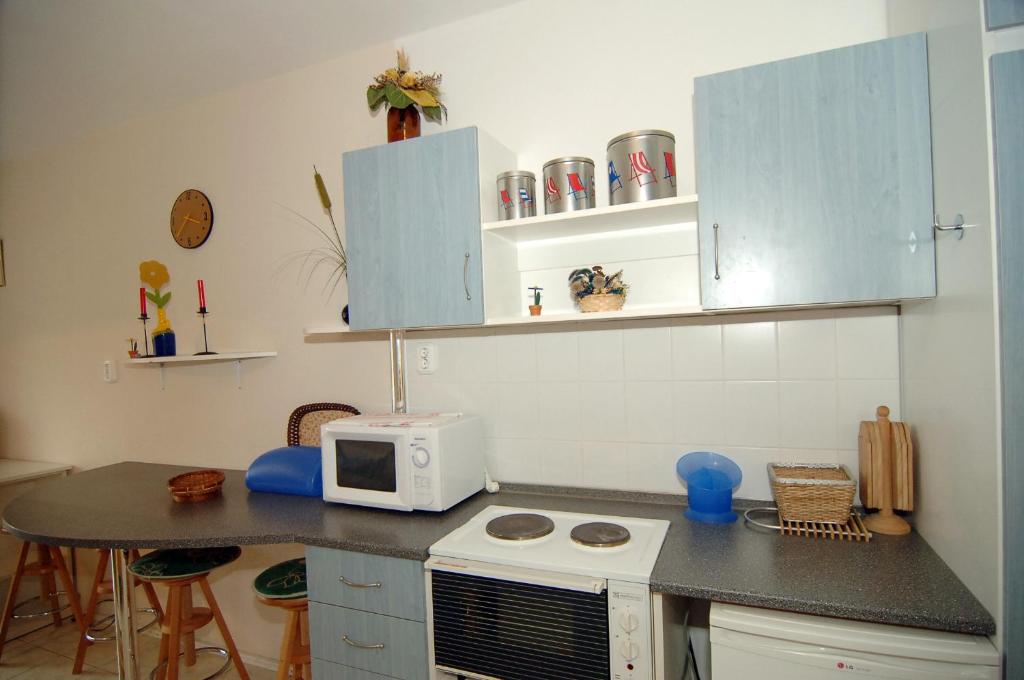 Kuchyň nebo kuchyňský kout v ubytování Kosztolányi Apartmanház