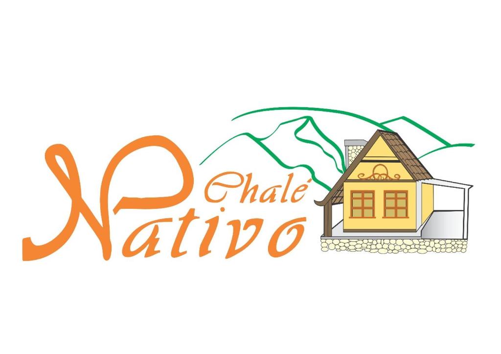 ein Logo für ein Dorf mit einem Haus und Bergen in der Unterkunft CHALÉ NATIVO R Júlio Miranda nº 06 in Conceição da Ibitipoca