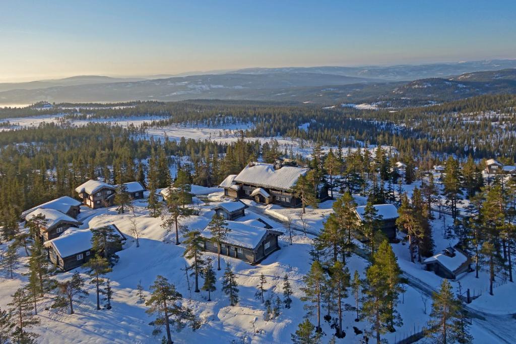 an aerial view of a house in the snow at Noreheim in Noresund