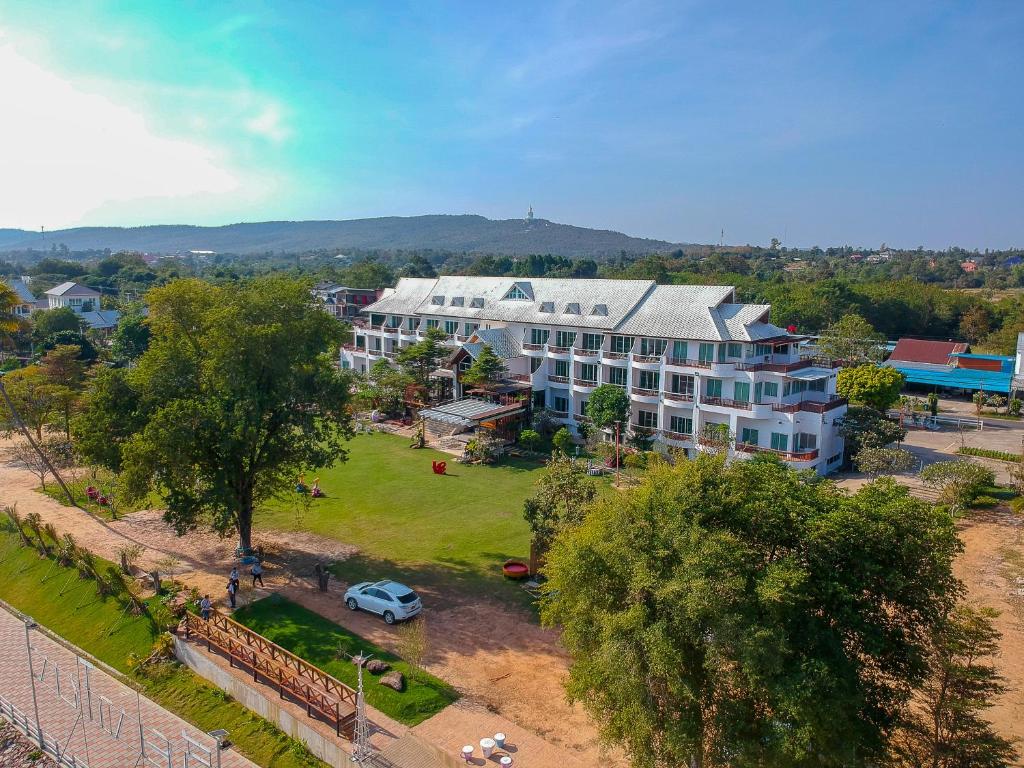 an aerial view of a large white building at Vieng Khong Hotel in Mukdahan