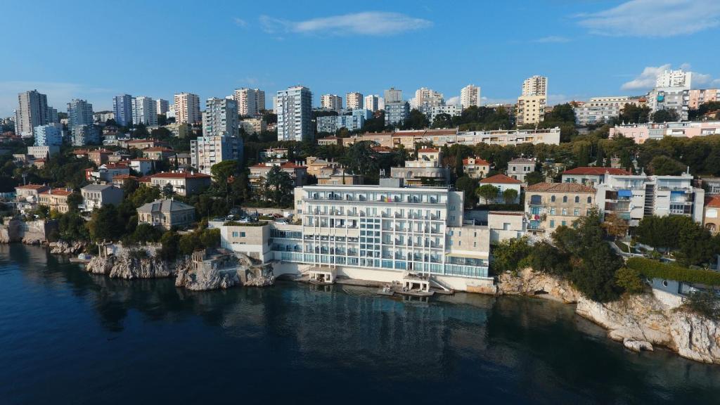 an aerial view of a city next to the water at Hotel Jadran in Rijeka