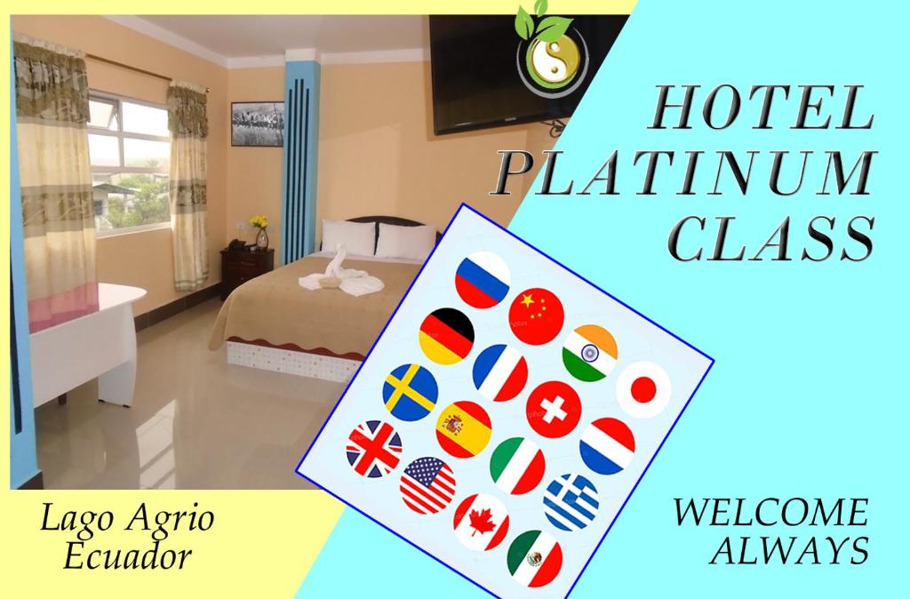 Hotel Platinum Class في نويفا لوخا: غرفة في الفندق بها سرير و فندق من فئة البلاتينيوم