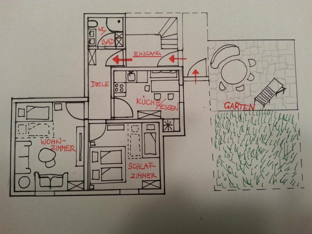The floor plan of Ferienwohnung Wiesmühlstrasse