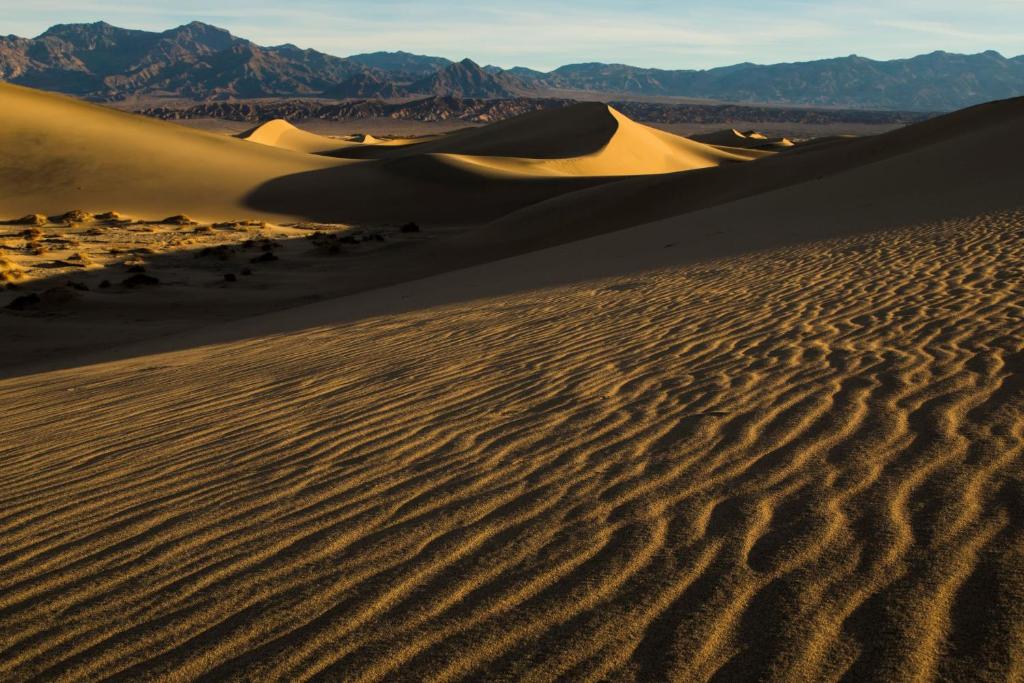 a desert with sand dunes and mountains in the background at The Ranch At Death Valley in Indian Village