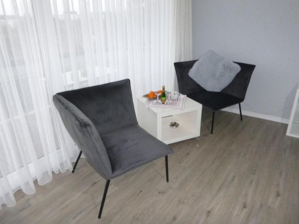 two chairs and a table in a room at Haus Delphin in Bad Wildungen