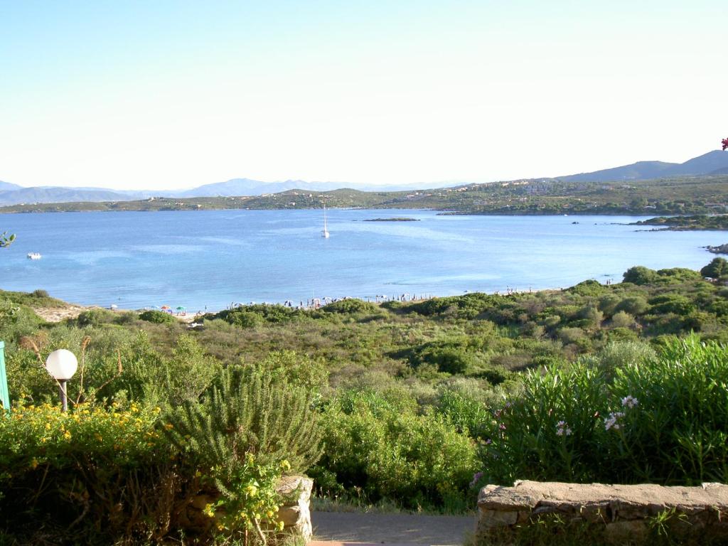 a view of a large body of water from a hill at Appartamenti Spiaggia Bianca in Golfo Aranci