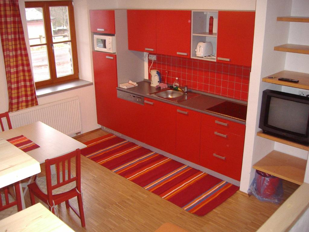Kuchyň nebo kuchyňský kout v ubytování Apartmány Nové Hutě
