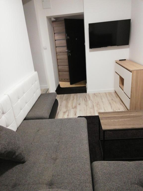 Televízia a/alebo spoločenská miestnosť v ubytovaní Mikołajki Apartamenty Rynek
