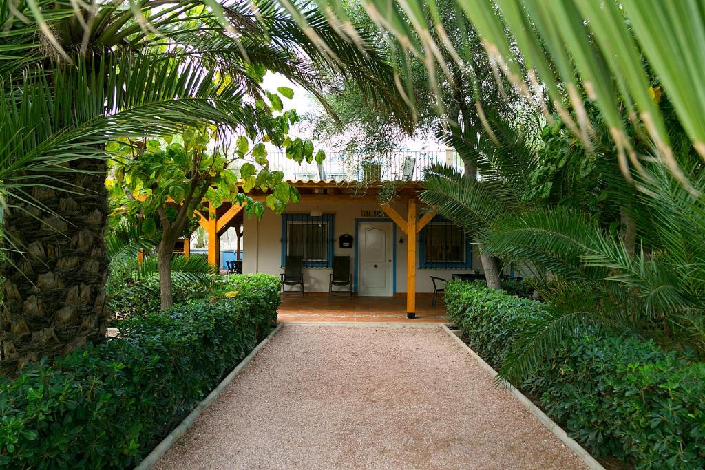 a pathway leading to a house with palm trees at Casa Rural La Cambreta in Crevillente
