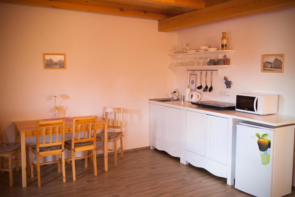 Kuchyň nebo kuchyňský kout v ubytování Pension Špejchar u Vojty