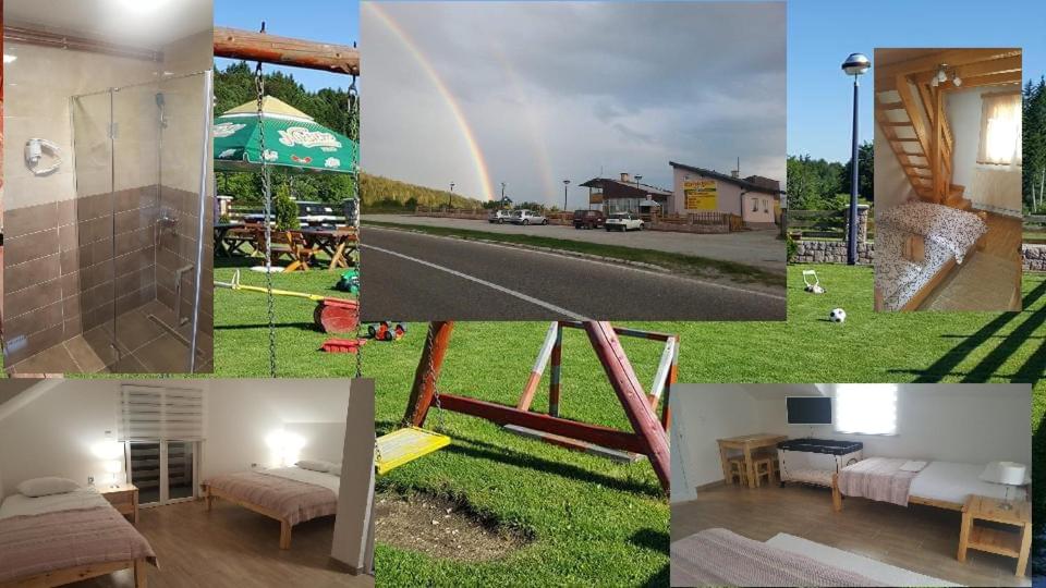 a collage of pictures with a rainbow in the middle at Restoran ,, POGLED" in Han Pijesak