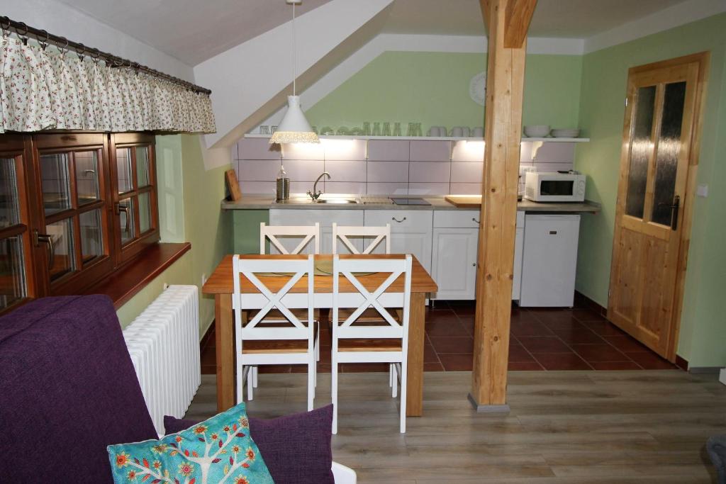 Kuchyň nebo kuchyňský kout v ubytování Apartmány u Knajflů