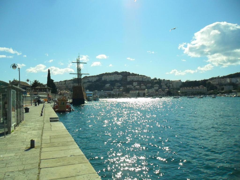 a view of a body of water with a pier at Apartments Grebović in Dubrovnik