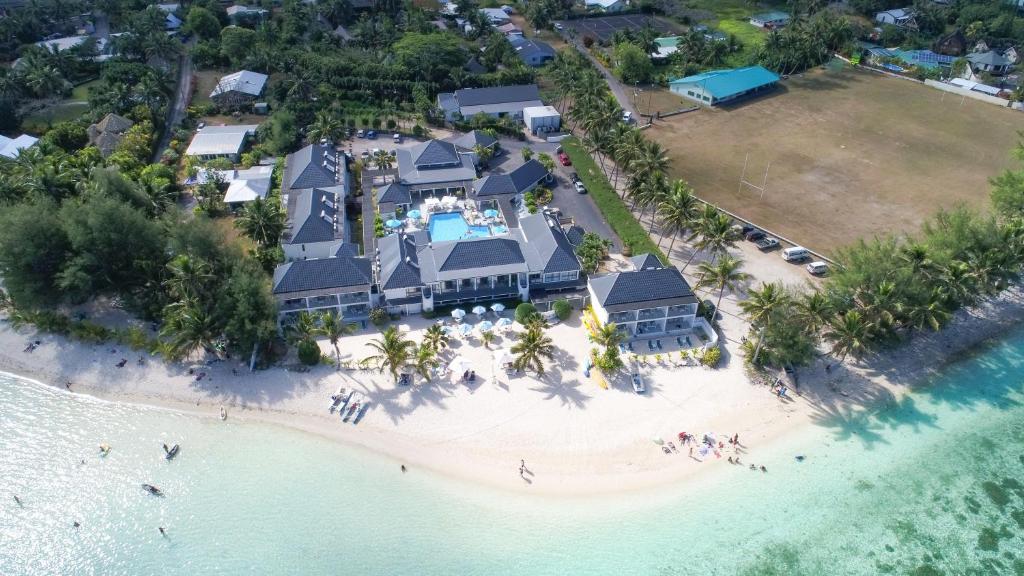 an aerial view of a resort on a beach at Muri Beach Club Hotel in Rarotonga