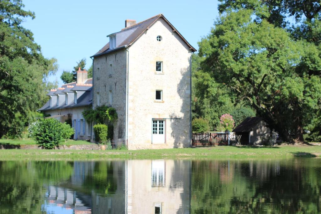 Reugny的住宿－Le Moulin de Chareau，水体旁的古老石头建筑