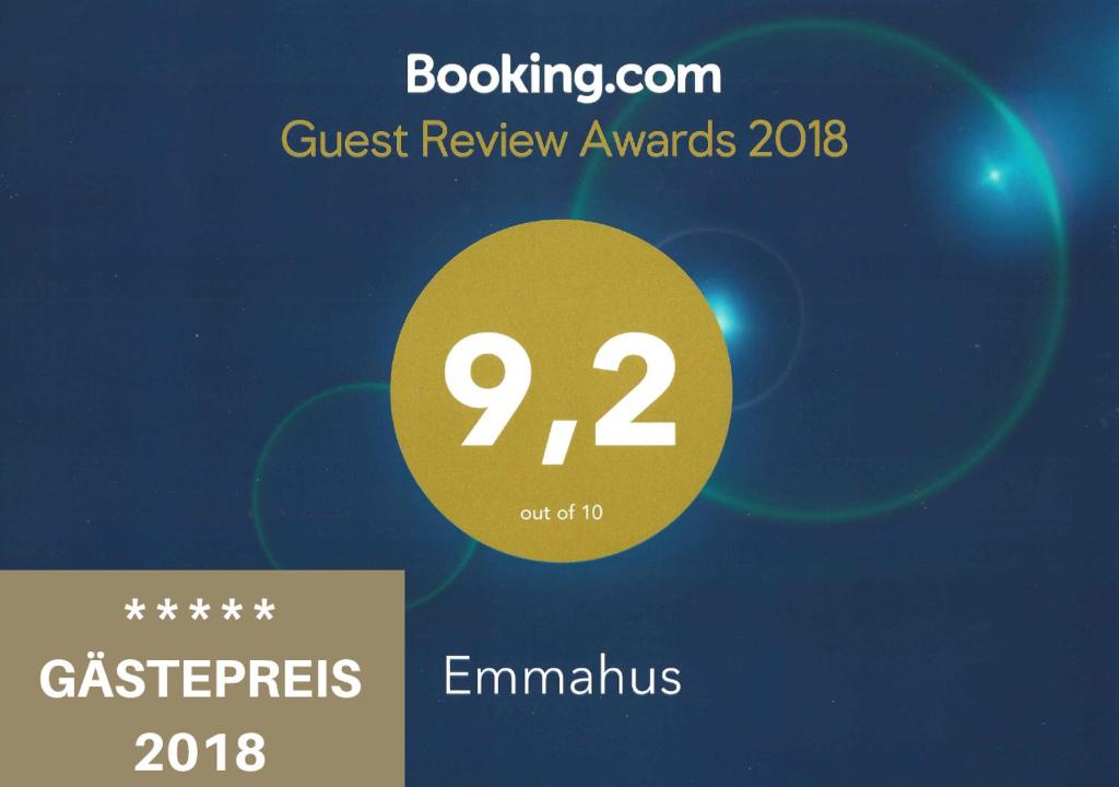 Certifikát, hodnocení, plakát nebo jiný dokument vystavený v ubytování Emmahus