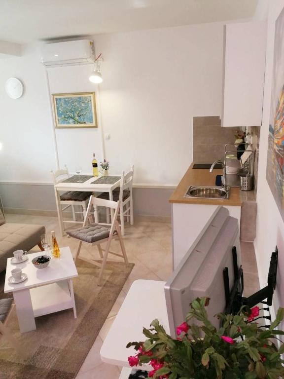 Kuchyň nebo kuchyňský kout v ubytování Apartman Unka