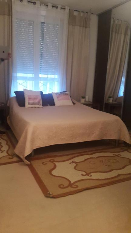 une chambre avec un grand lit avec une fenêtre dans l'établissement 8 Rue Brise Echalas, à Saint-Denis