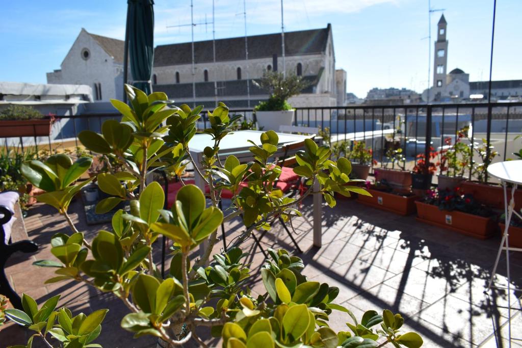 バーリにあるイル トレスポロ デッリ アンジェリの植物が植わるバルコニーの景色を望めます。