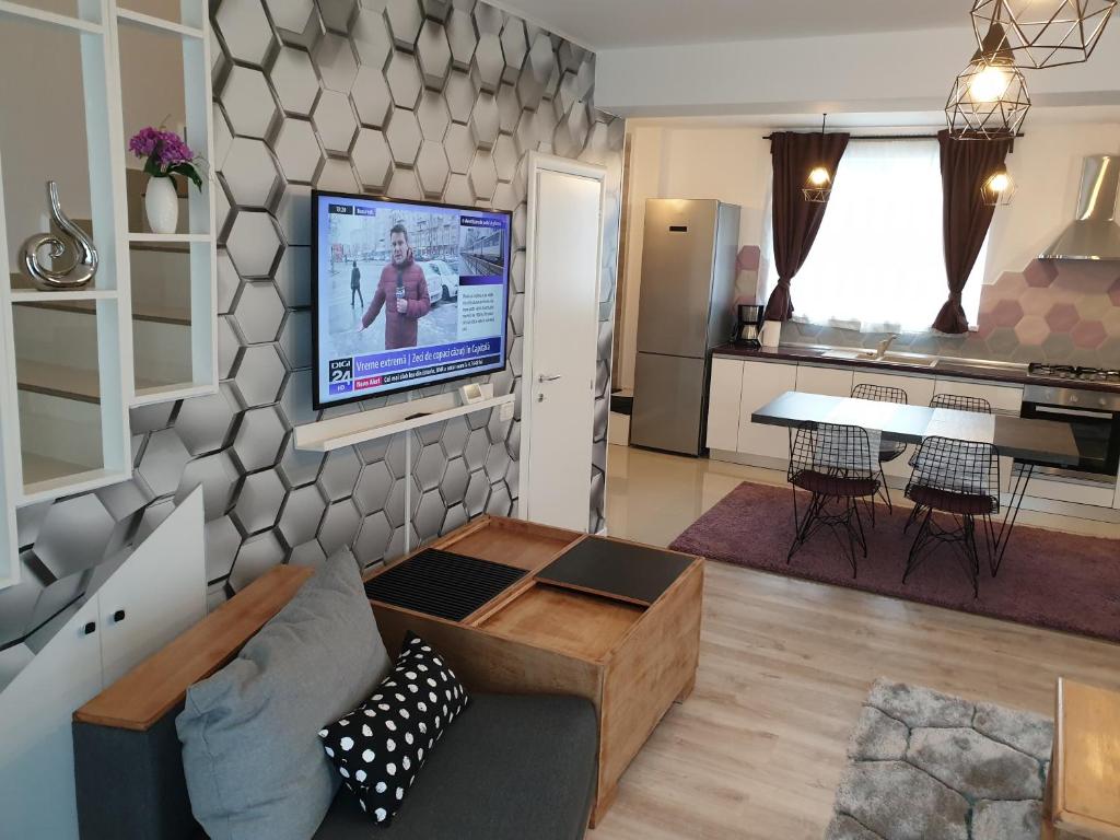 TV a/nebo společenská místnost v ubytování VillaGrey Tunari