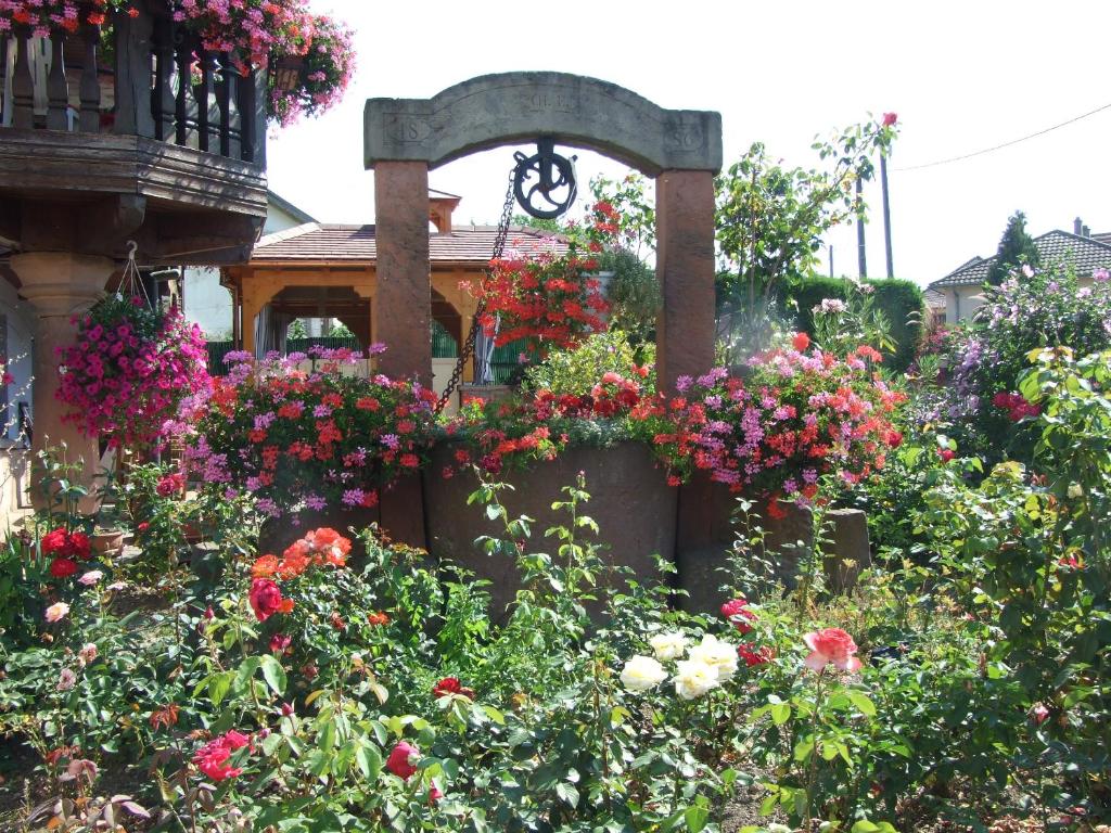 a garden with flowers in front of a house at Chambre d&#39;Hôtes &quot;Au Vigneron&quot; in Triembach-au-Val