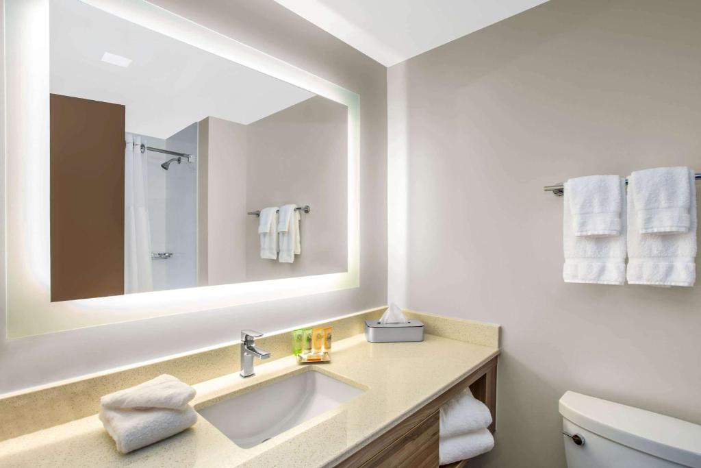 a bathroom with a sink and a mirror at Wyndham Garden Ft Lauderdale Airport & Cruise Port in Dania Beach