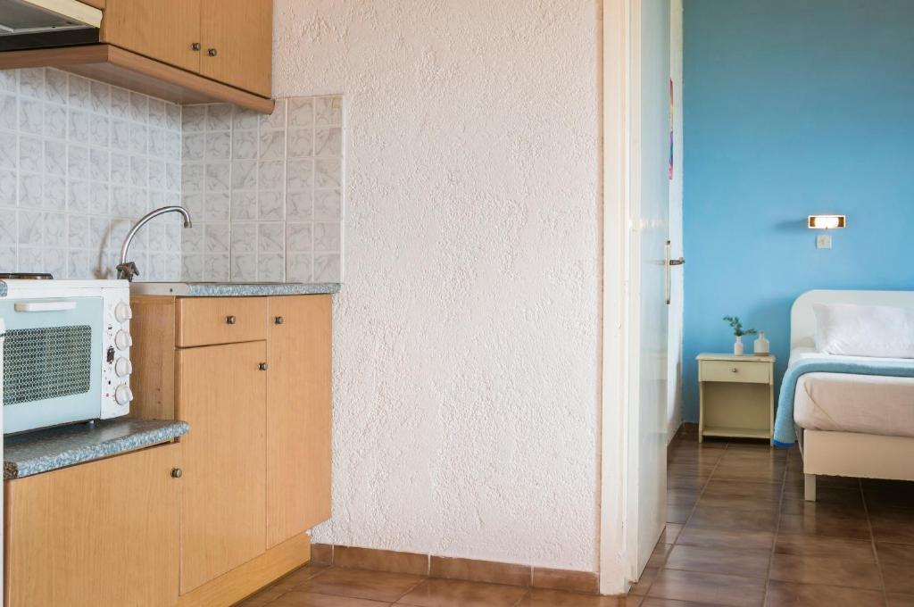 Kuchyň nebo kuchyňský kout v ubytování Metaxatos Apartments