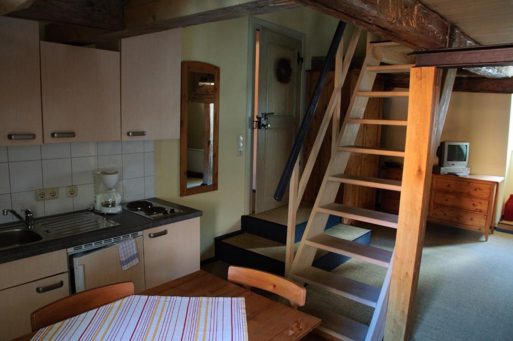 Kuchyň nebo kuchyňský kout v ubytování Hotel am Hoken