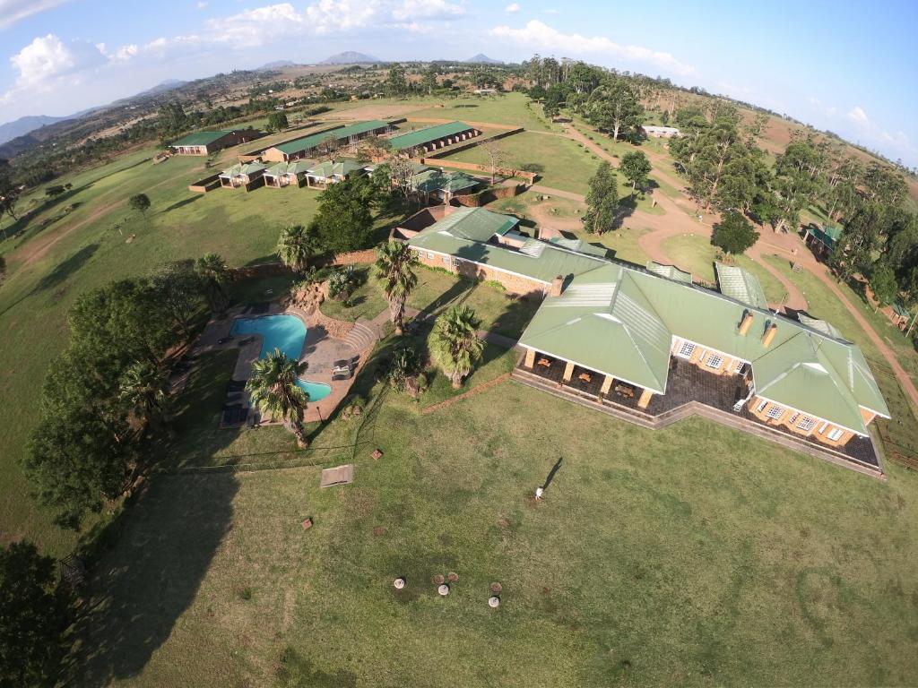an aerial view of a house on a hill at Game Haven Lodge in Blantyre