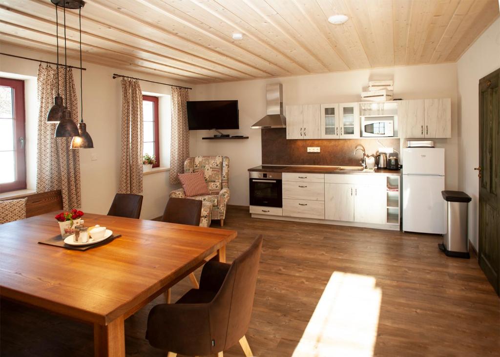 Kuchyň nebo kuchyňský kout v ubytování Apartmány Fišerka