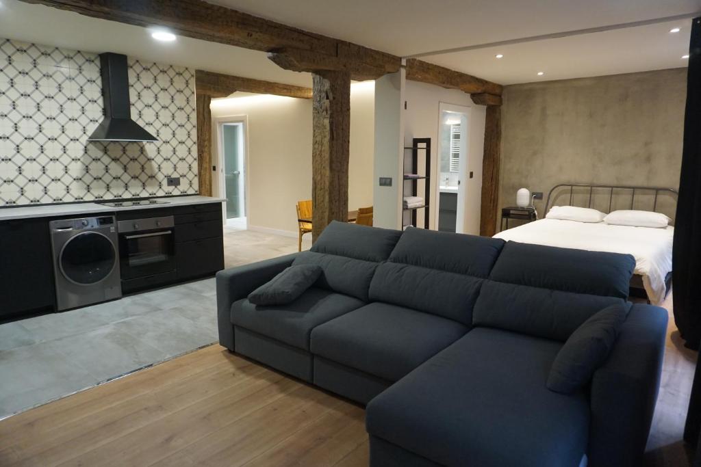 a living room with a couch and a bed at Loft 7calles, Casco Viejo. Bio in Bilbao